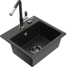 Mexen Milo granite sink 1-bowl with Flora kitchen faucet, black/gold metallic - 6505-75-670401-07-B