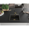 Mexen Milo 1-bowl granite kitchen sink with Flora faucet, black/gold metallic - 6505-75-670401-57-G