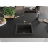 Mexen Milo granite kitchen sink 1-bowl with Flora kitchen faucet, black/gold metallic - 6505-75-670401-57-B