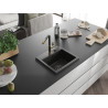Mexen Milo granite kitchen sink 1-bowl with Flora kitchen faucet, black/gold metallic - 6505-75-670401-57-B