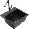 Mexen Milo granit kitchen sink 1-bowl with Flora kitchen faucet, black/gold metallic - 6505-75-670401-57-B