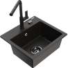Mexen Milo 1-bowl granite sink with Flora kitchen tap, black/gold metallic - 6505-75-670401-70-B