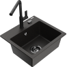 Mexen Milo granite kitchen sink 1-bowl with Flora kitchen tap, black/golden metallic - 6505-75-670401-70-B