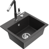 Mexen Milo granite single-bowl sink with Flora kitchen faucet, black speckled - 6505-76-670401-07