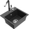Mexen Milo granite sink 1-bowl with Flora kitchen tap, speckled black - 6505-76-670401-07