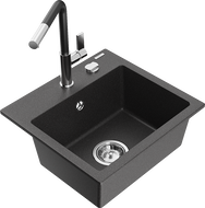 Mexen Milo granite single-bowl sink with Flora kitchen faucet, black speckled - 6505-76-670401-07