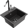 Mexen Milo 1-bowl granite sink with Flora kitchen faucet, speckled black - 6505-76-670401-07-B