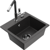 Mexen Milo granite 1-bowl kitchen sink with Flora faucet, black speckled - 6505-76-670401-07-B