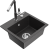 Mexen Milo granite kitchen sink 1-bowl with Flora kitchen faucet, black/gold metallic - 6505-76-670401-08