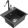 Mexen Milo one-bowl granite sink with Flora kitchen faucet, black/gold metallic - 6505-76-670401-08