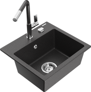 Mexen Milo 1-compartment granite sink with a kitchen mixer tap Flora, Black/Gold metallic - 6505-76-670401-08