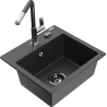 Mexen Milo 1-bowl granite sink with Flora kitchen faucet, speckled black - 6505-76-670401-08-B
