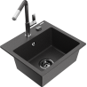 Mexen Milo granite sink 1-bowl with Flora kitchen tap, black speckled - 6505-76-670401-08-B