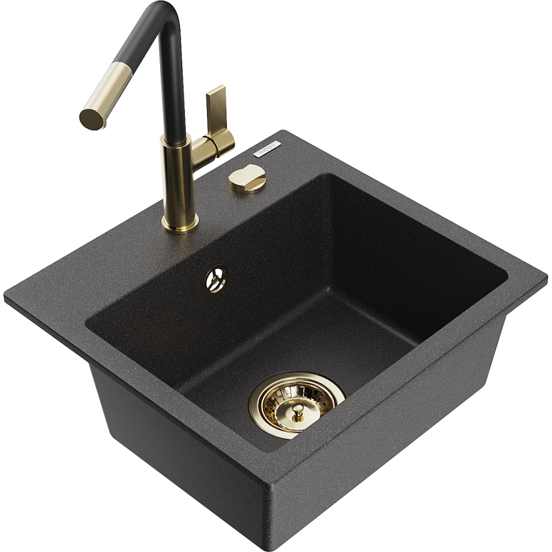 Mexen Milo 1-bowl Granite Sink with Flora Kitchen Tap, Speckled Black - 6505-76-670401-57-G