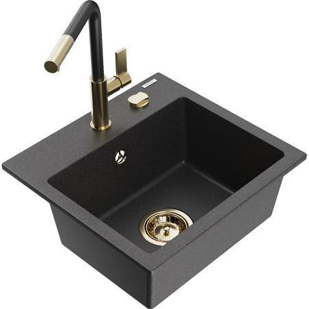 Mexen Milo 1-bowl Granite Sink with Flora Kitchen Tap, Speckled Black - 6505-76-670401-57-G