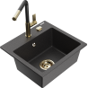Mexen Milo 1-bowl granite sink with Flora kitchen faucet, black speckled - 6505-76-670401-57-G