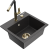 Mexen Milo 1-compartment granite sink with a kitchen mixer tap Flora, spotted black - 6505-76-670401-57-G