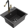 Mexen Milo 1-bowl granite sink with Flora kitchen faucet, black speckled - 6505-76-670401-57-B