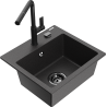 Mexen Milo 1-bowl granite sink with Flora kitchen faucet, speckled black - 6505-76-670401-70-B