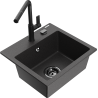 Mexen Milo 1-chamber granite sink with Flora kitchen faucet, speckled black - 6505-76-670401-70-B