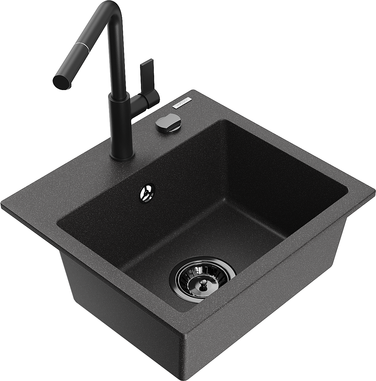 Mexen Milo 1-compartment granite sink with a kitchen mixer tap Flora, spotted black - 6505-76-670401-70-B