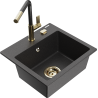 Mexen Milo 1-bowl granite sink with Flora kitchen faucet, black speckled - 6505-76-670401-75-G