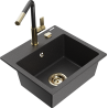 Mexen Milo one-bowl granite sink with Flora kitchen tap, black speckled - 6505-76-670401-75-G