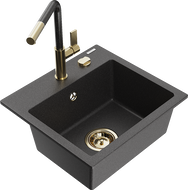 Mexen Milo 1-Bowl Granite Sink with Flora Kitchen Faucet, Black Speckled - 6505-76-670401-75-G