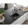 Mexen Milo granite kitchen sink 1-bowl with Flora kitchen faucet, black - 6505-77-670401-00