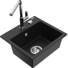 Mexen Milo 1-bowl granite sink with Flora kitchen faucet, black - 6505-77-670401-00