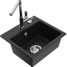 Mexen Milo granite sink 1-bowl with Flora kitchen tap, black - 6505-77-670401-00