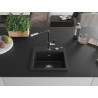 Mexen Milo granite sink single-bowl with Flora kitchen faucet, black - 6505-77-670401-07