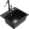 Mexen Milo granite kitchen sink 1-bowl with Flora kitchen faucet, black - 6505-77-670401-07
