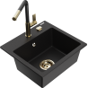 Mexen Milo 1-bowl granite sink with Flora kitchen tap, black - 6505-77-670401-57-G