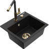 Mexen Milo 1-compartment granite sink with a kitchen mixer tap Flora, Black - 6505-77-670401-57-G