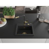 Mexen Milo 1-bowl granite sink with Flora kitchen faucet, black - 6505-77-670401-57-G