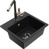 Mexen Milo 1-compartment granite sink with a kitchen mixer tap Flora, Black - 6505-77-670401-57-B