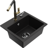 Mexen Milo granite sink 1-bowl with Flora kitchen tap, black - 6505-77-670401-57-B