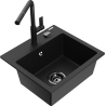 Mexen Milo 1-compartment granite sink with a kitchen mixer tap Flora, Black - 6505-77-670401-70-B