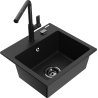 Mexen Milo granite kitchen sink 1-bowl with Flora kitchen tap, black - 6505-77-670401-70-B