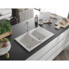 Mexen Gaspar 1.5-bowl granite sink with drainer and Flora kitchen faucet, white - 6507-20-670401-00