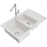 Mexen Gaspar granite sink 1.5-bowl with drainer and Flora kitchen faucet, white - 6507-20-670401-00