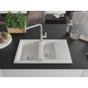 Mexen Gaspar granite sink 1.5-bowl with drainer and Flora kitchen faucet, white - 6507-20-670401-00