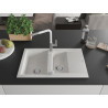 Mexen Gaspar granite sink 1.5-bowl with drainer and Flora kitchen faucet, white - 6507-20-670401-02
