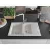 Mexen Gaspar granite sink 1.5-bowl with drainer and Flora kitchen tap, white - 6507-20-670401-02