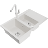 Mexen Gaspar 1.5-compartment granite sink with a drip tray and kitchen mixer tap Flora, White - 6507-20-670401-02