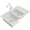 Mexen Gaspar granite sink 1.5-bowl with drainer and Flora kitchen faucet, white - 6507-20-670401-02