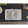 Mexen Gaspar granite sink 1.5-bowl with drainer and Flora kitchen faucet, white - 6507-20-670401-02