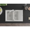 Mexen Gaspar granite sink 1.5-bowl with drainer and Flora kitchen tap, white - 6507-20-670401-02