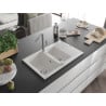 Mexen Gaspar granite sink 1.5-bowl with drainer and Flora kitchen tap, white - 6507-20-670401-06